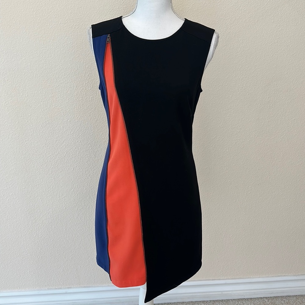 BCBGMaxAzria Colorblock Asymmetrical Dress with Zipper Front